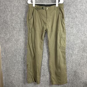 PrAna Stretch Zion Pants Mens Size 34 x 28.5 Olive Green flaws Outdoors